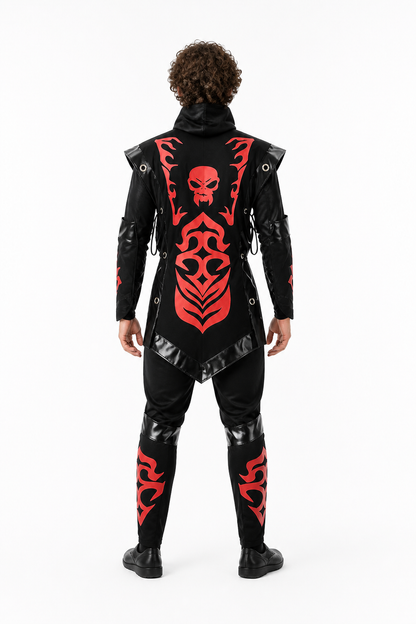 Ninja Costume with Mask and Red-and-Black Pattern back view