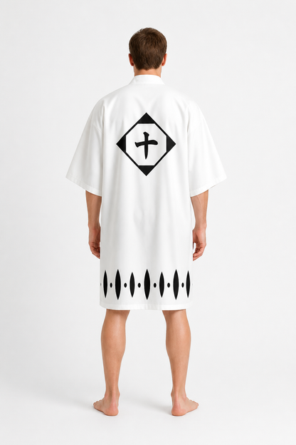 Bleach Anime Cosplay Cloak with Black Pattern back view