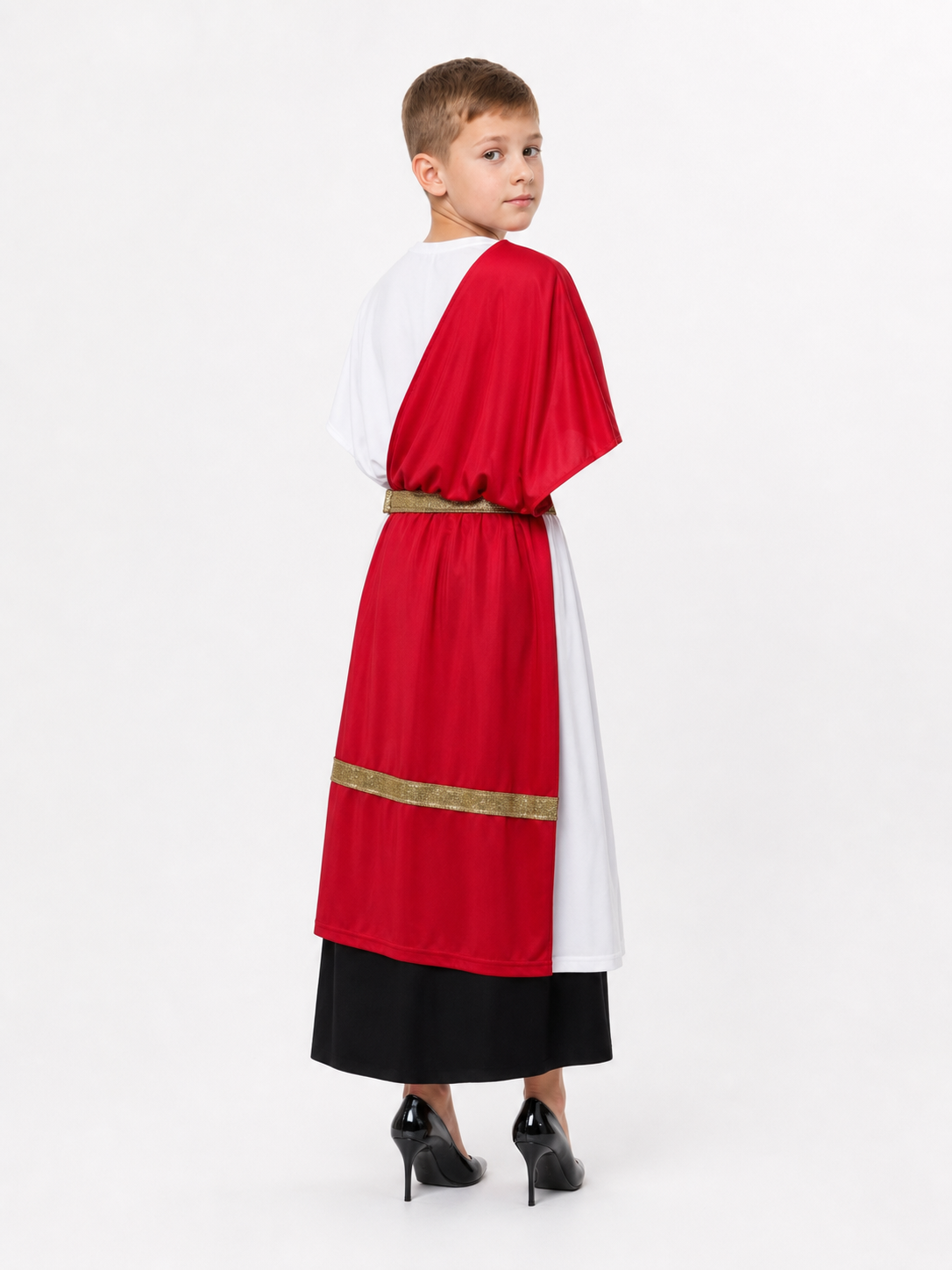 Ancient Greek Costume with Red and Gold Ribbons back view 2