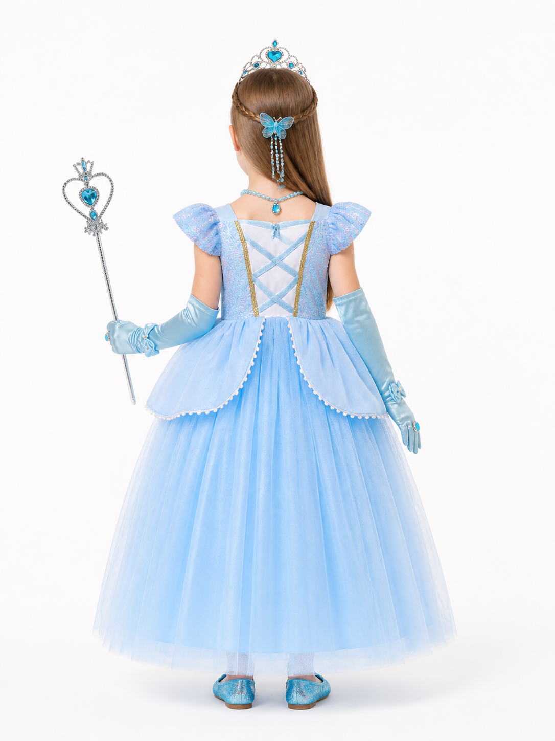 Children’s Halloween costume with a full skirt dress and crown back view 2