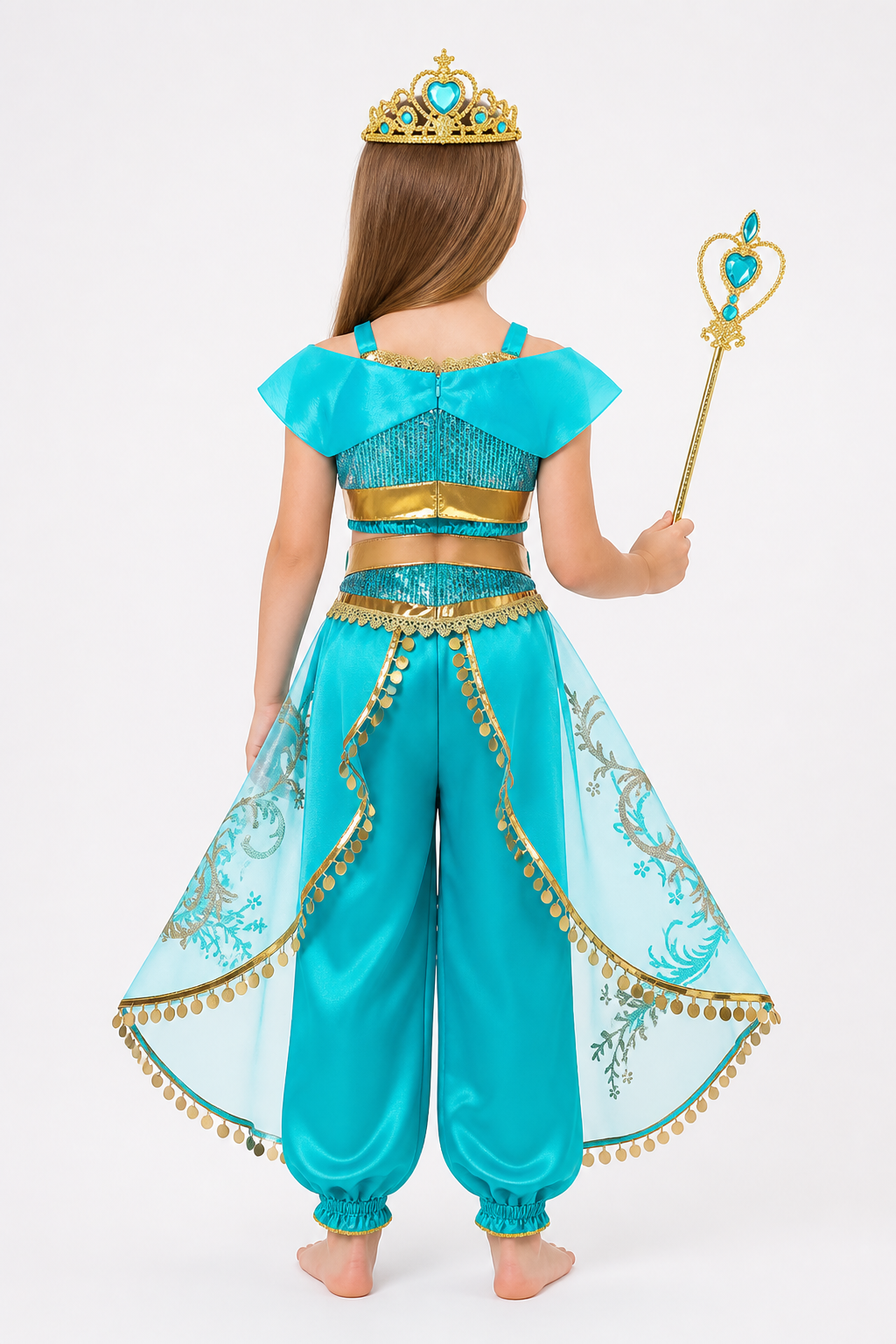 Princess Jasmine Costume for Girls with Crown and Staff back view