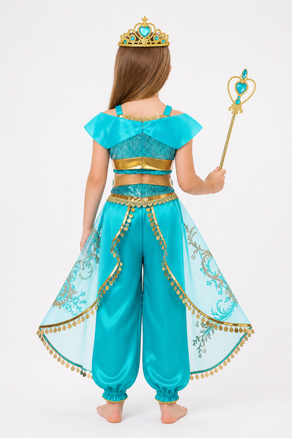 Princess Jasmine Costume for Girls with Crown and Staff back view