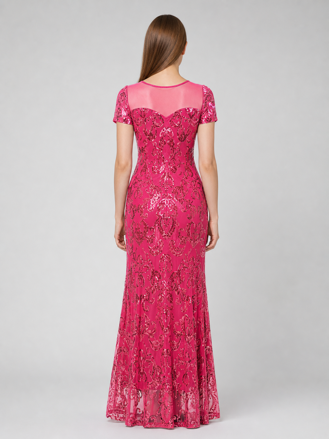 Long Sequin Evening Dress with Paisley Pattern