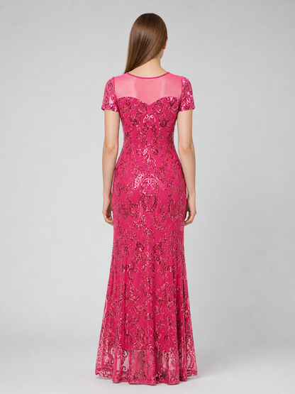 Long Sequin Evening Dress with Paisley Pattern