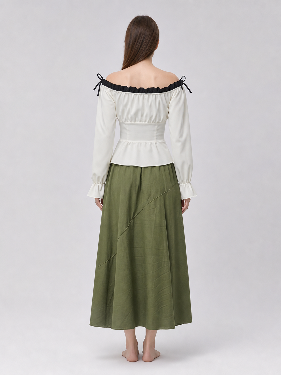 Off-the-shoulder blouse with corset lacing