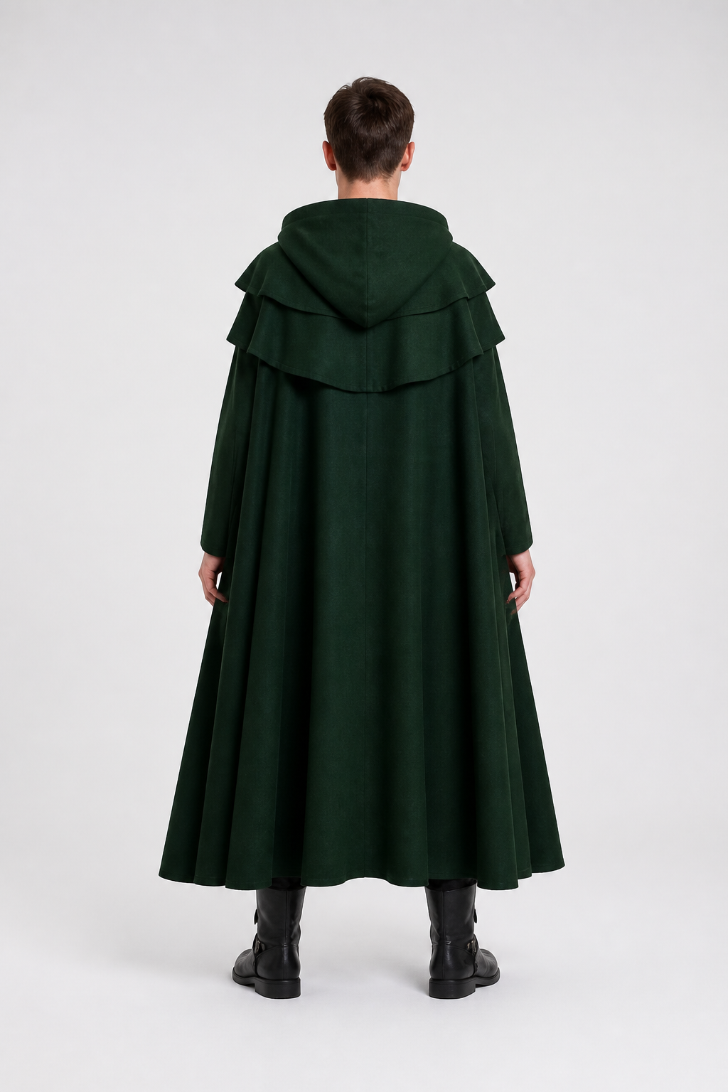 Long Green Gothic Hooded Cloak for Cosplay back view
