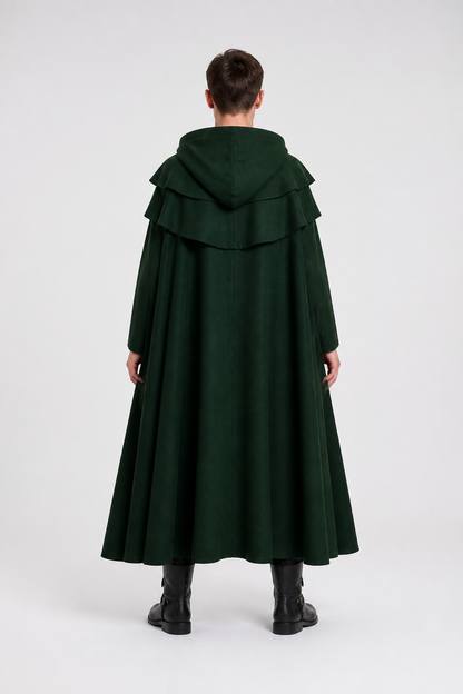 Long Green Gothic Hooded Cloak for Cosplay back view