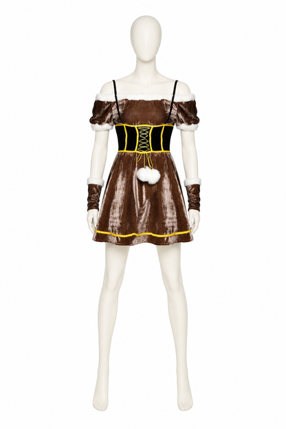 Deer Costume with Antlers, White Trim, and Pom-Poms back view