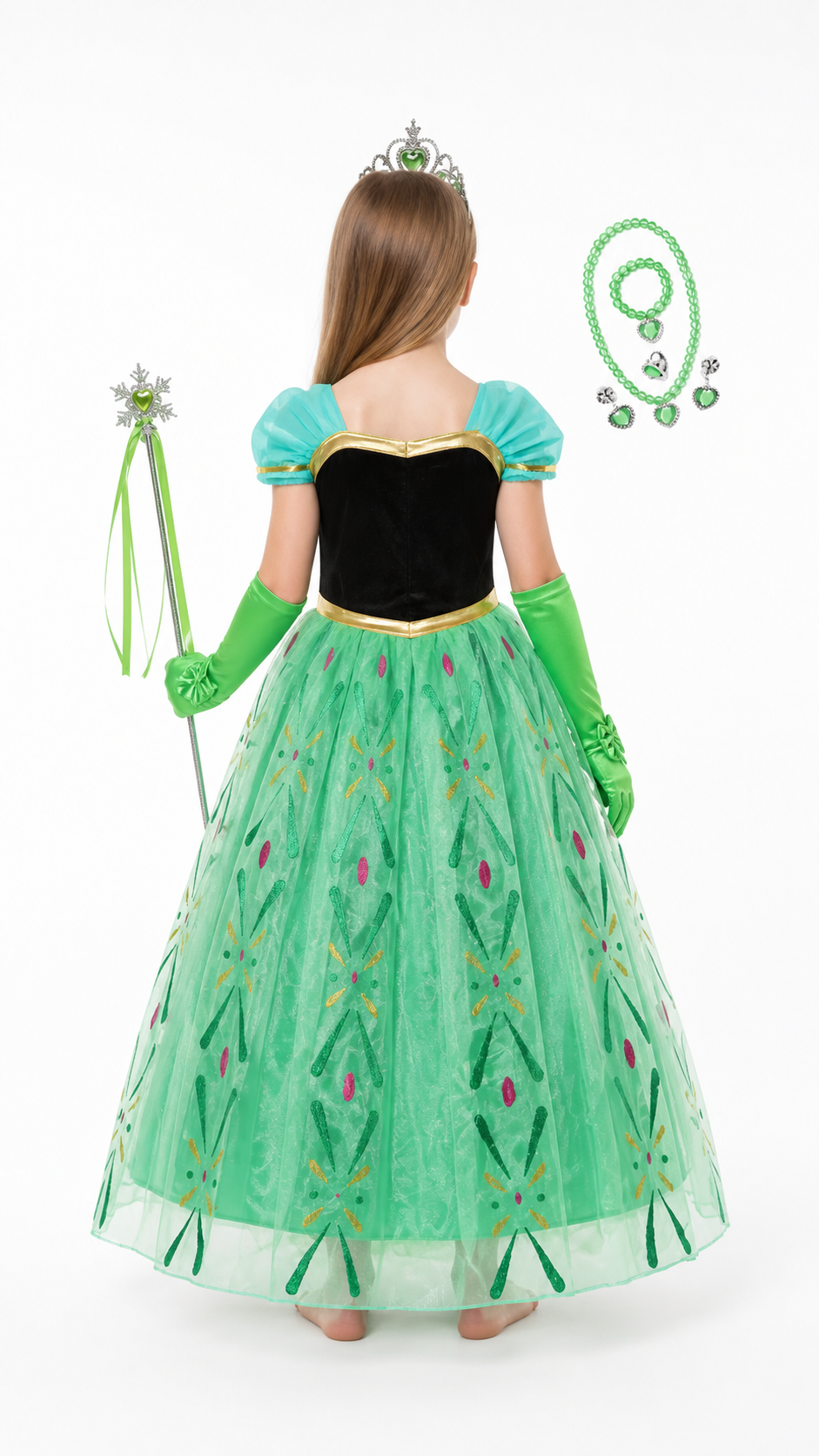 Princess Anna Costume with Crown and Accessories back view