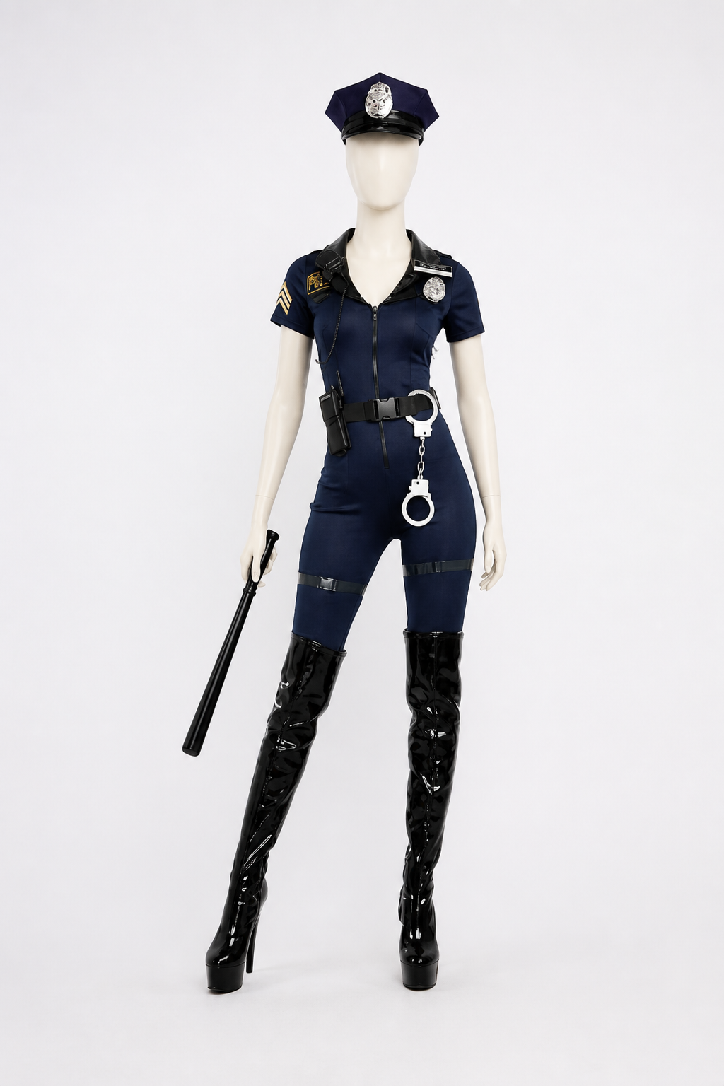 Police Carnival Costume, Jumpsuit with Belt and Cap back view