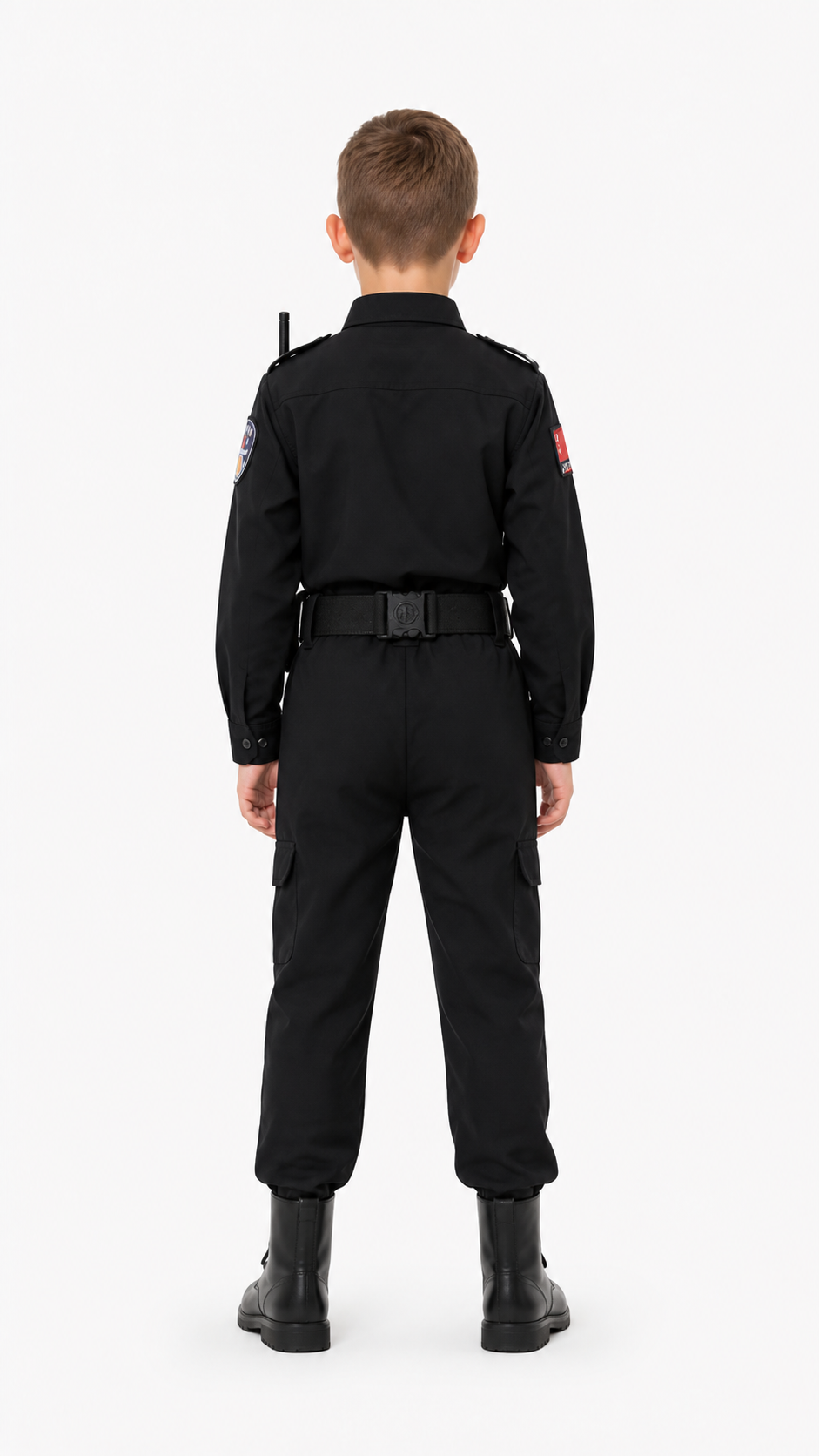 Children's Black Police Officer Costume with Belt back view