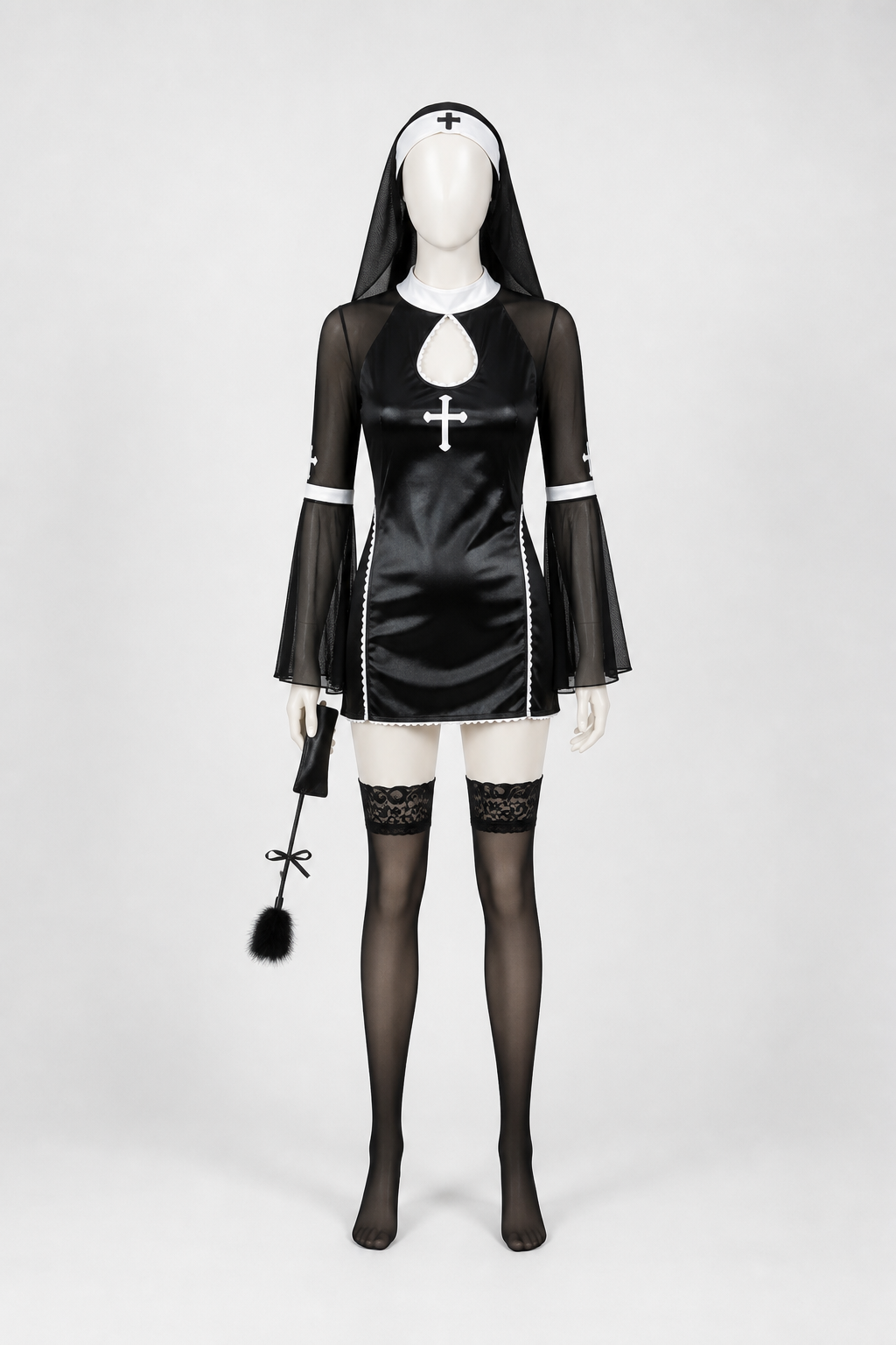 Black and White Nun Costume with Cross for Halloween back view