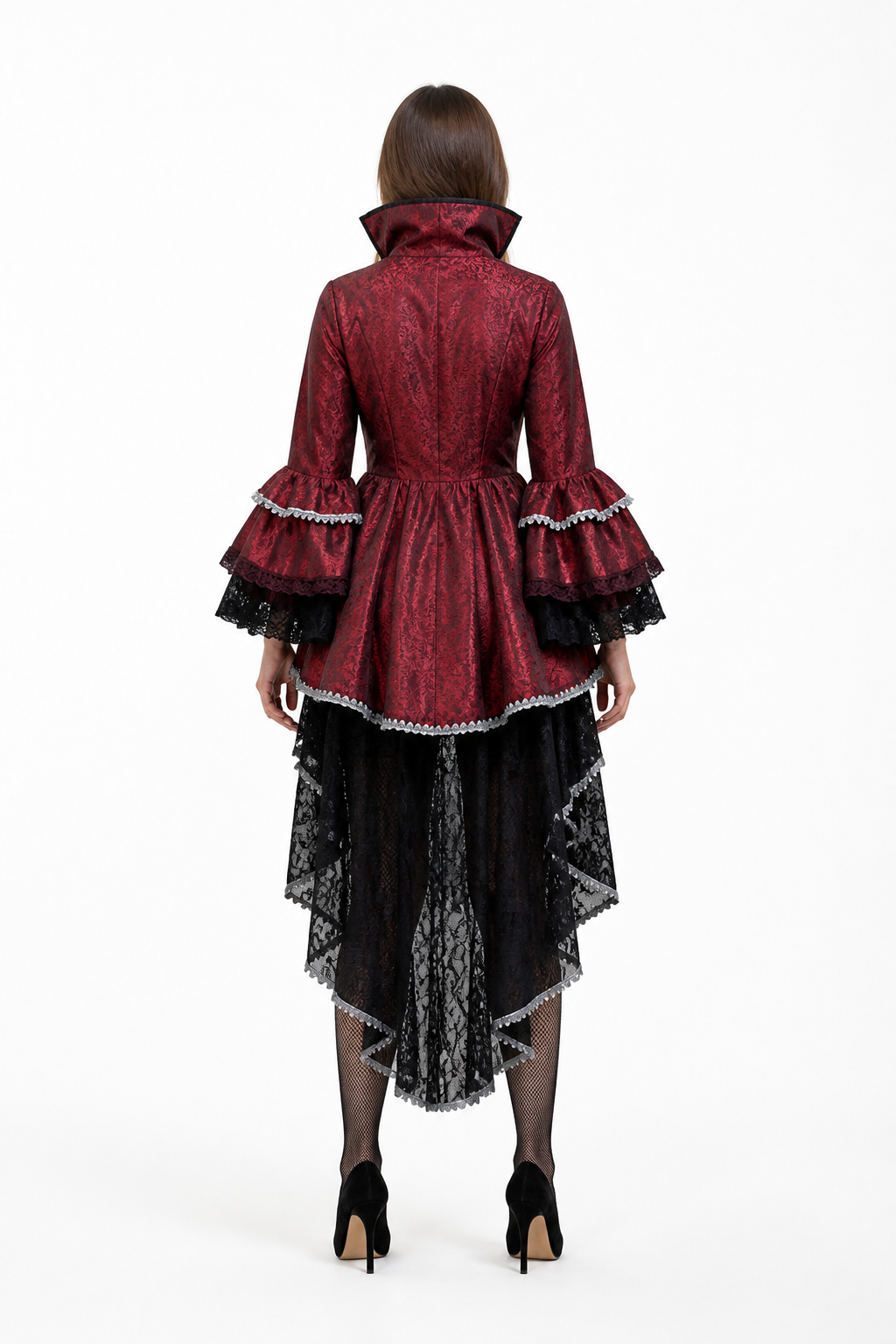 Vampire Costume with Voluminous Sleeves and an Asymmetrical Hem back view