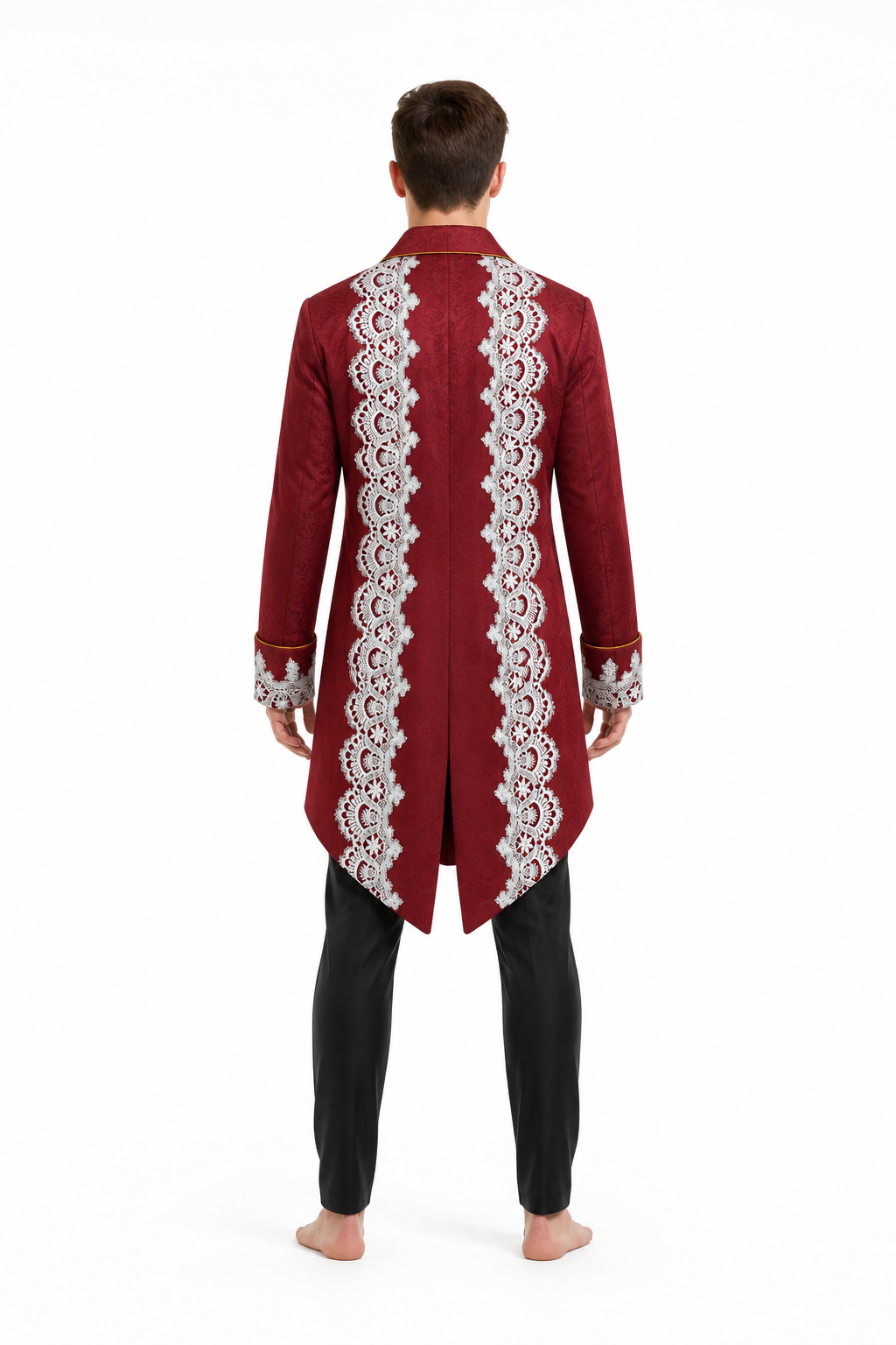 Long Tailcoat with White Lace and Gold Buttons back view