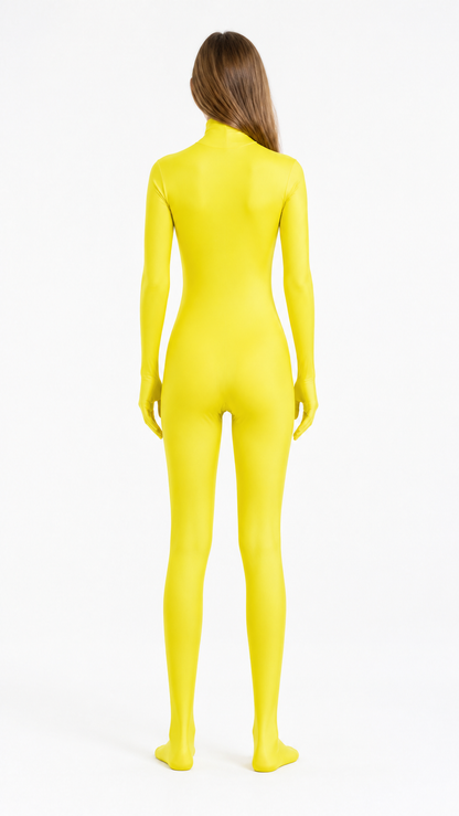 Yellow Zentai Bodysuit with Full Hood back view