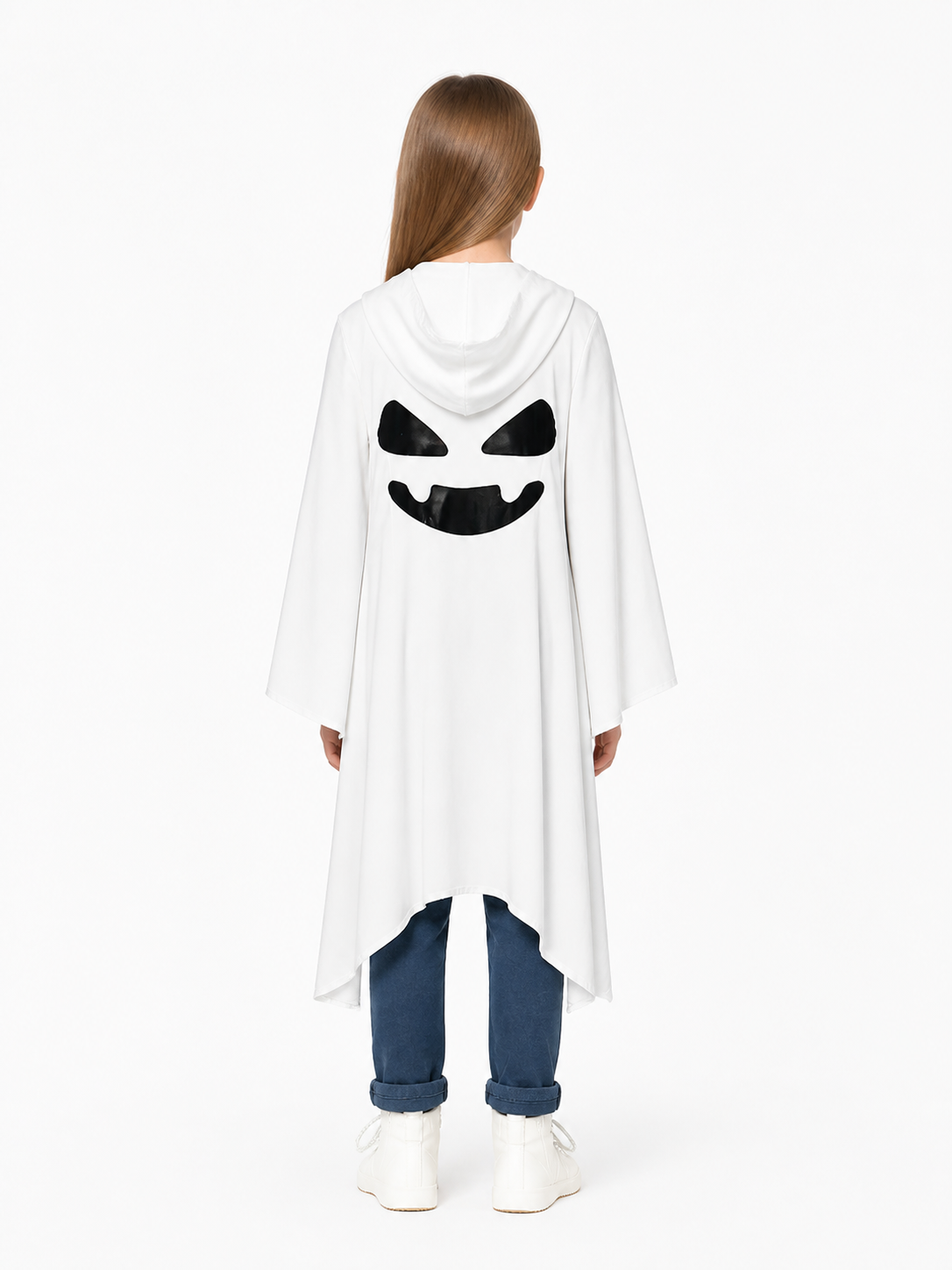 Children's White Hooded Ghost Cape for Halloween back view
