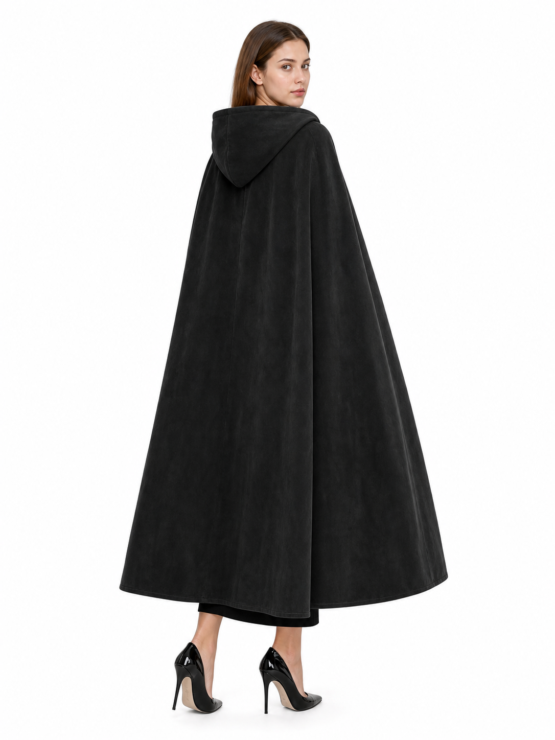Long black hooded costume cloak