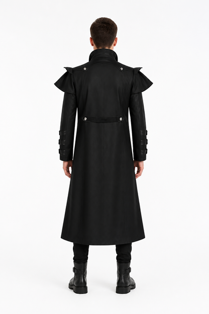 Long Gothic Coat with Stand-Up Collar back view
