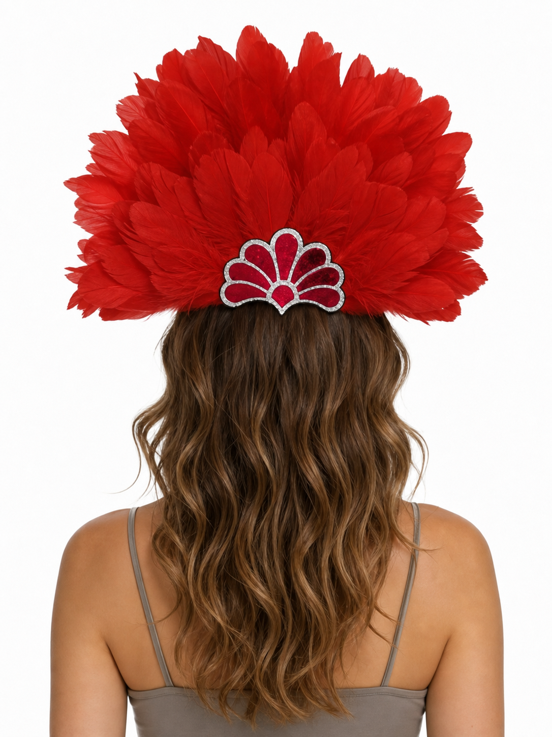 Carnival Headband with Red Feathers and Glitter