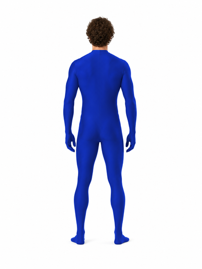 Blue Form-Fitting One-Piece Jumpsuit with High Collar back view