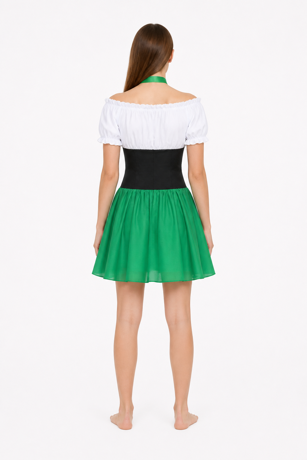 Dress with a White Insert and Green Collar back view