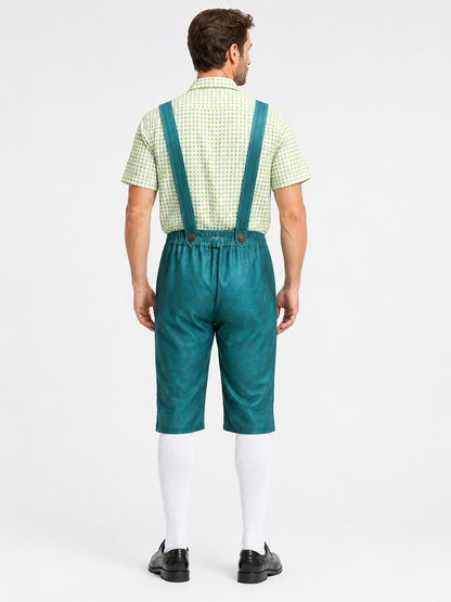Plaid Bavarian Lederhosen Costume for Oktoberfest back view