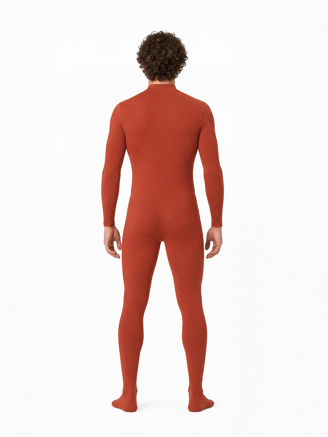 Red Form-Fitting Jumpsuit with High Collar back view