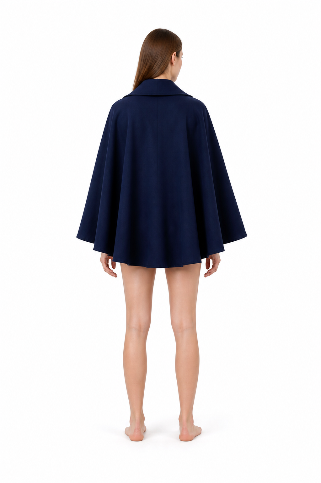 High-Collar Cape, Dark Blue back view