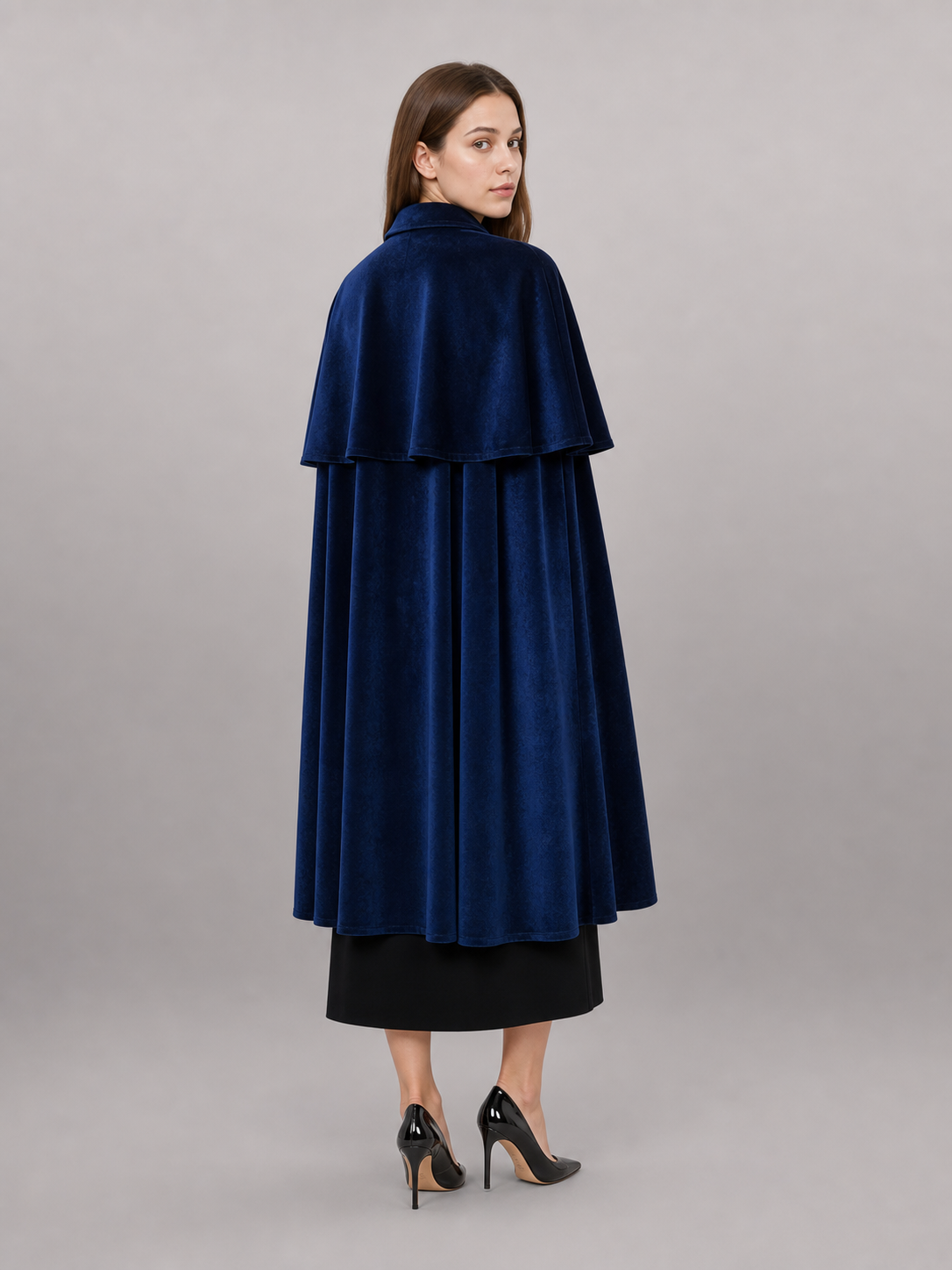 Dark Blue Costume Cape with Stand-Up Collar