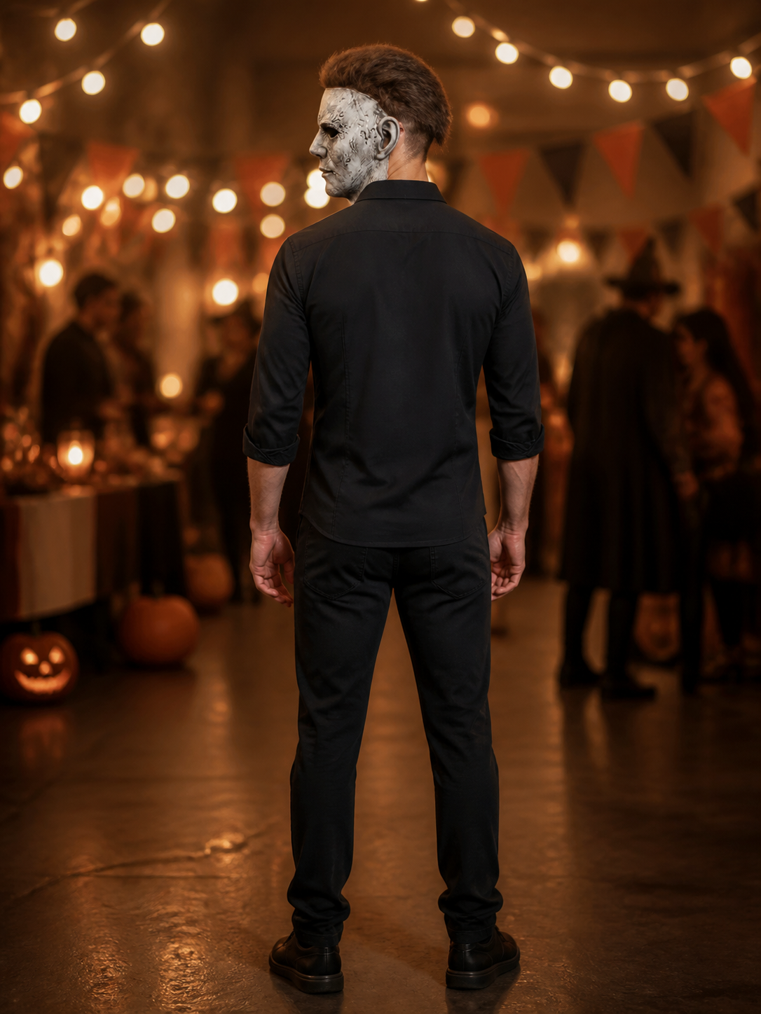 Halloween and Cosplay Carnival Mask with Gray Face back view