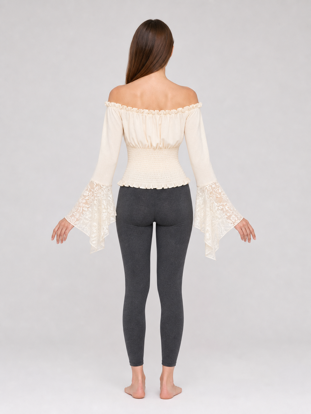 Off-the-Shoulder Blouse with Lace Cuffs