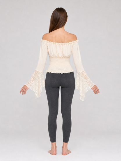 Off-the-Shoulder Blouse with Lace Cuffs