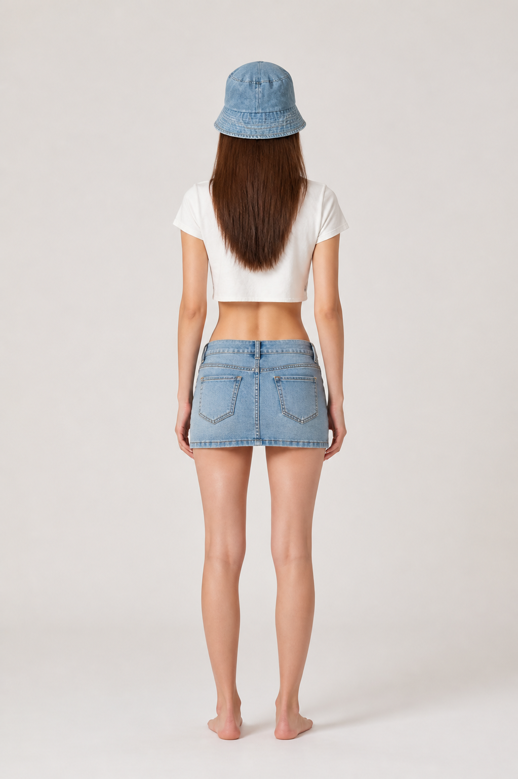 Clothing Set: Bucket Hat, Cropped Top, and Skirt back view