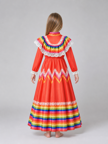 Folk Dress with Ruffles and Rainbow Inserts