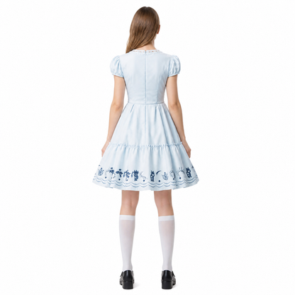 Blue Cosplay Dress with Lace Collar back view