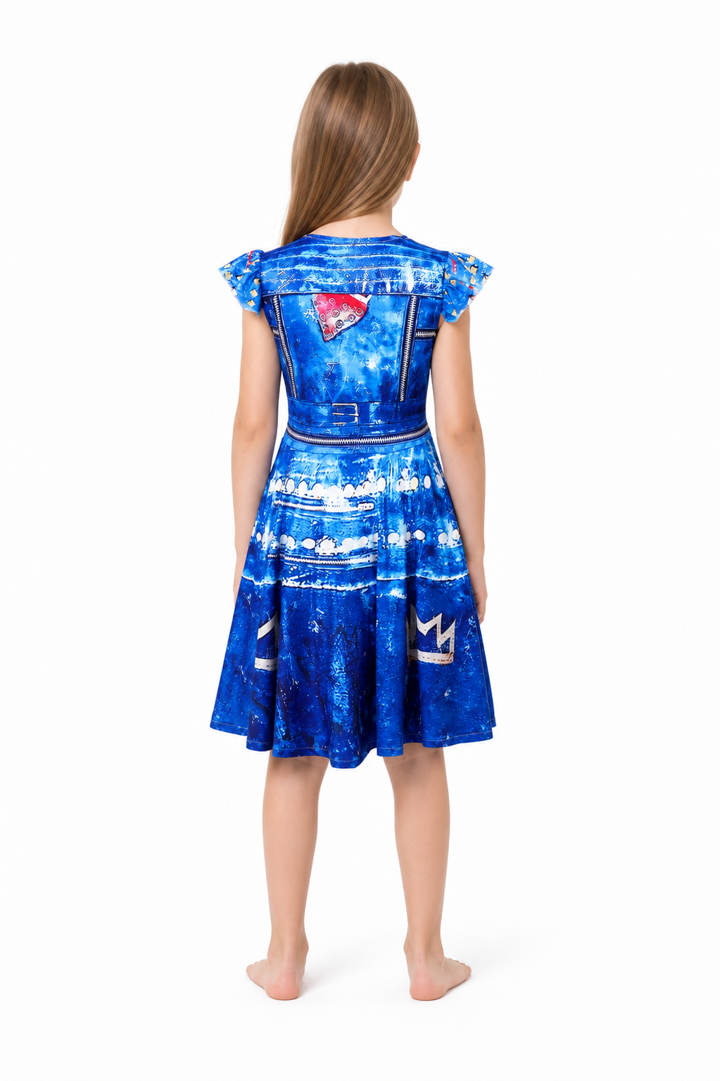 Children's Blue Halloween Dress with Crown and Lightning Bolts back view