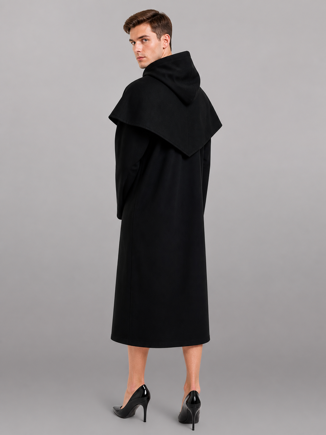 Black Carnival Cloak with Hood and Mask back view 6