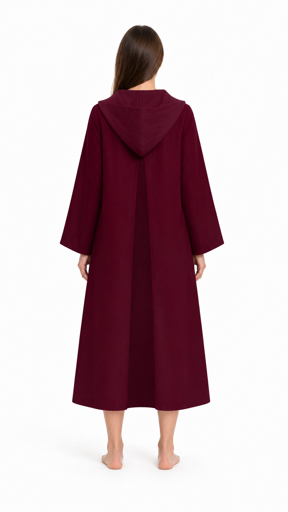 Burgundy Hooded Cloak for Jedi Cosplay back view