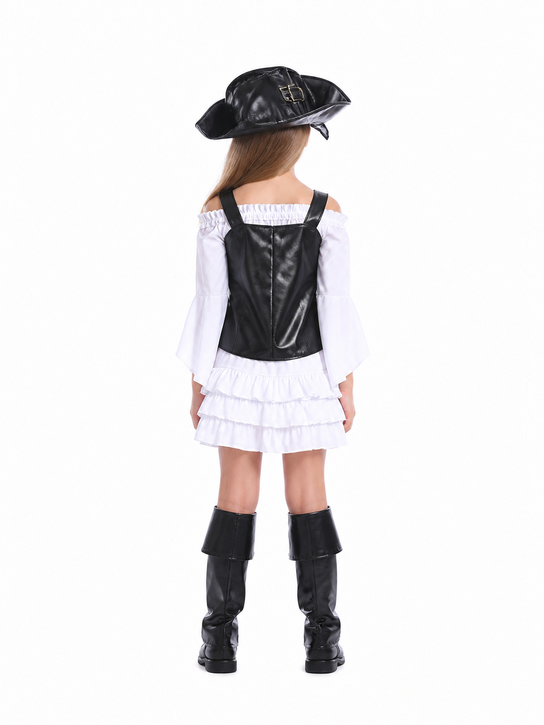 Children's Pirate Costume with Ruffled Skirt and Vest back view