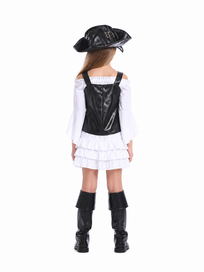 Children's Pirate Costume with Ruffled Skirt and Vest back view