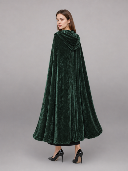 Dark green hooded velvet costume cape product view 58