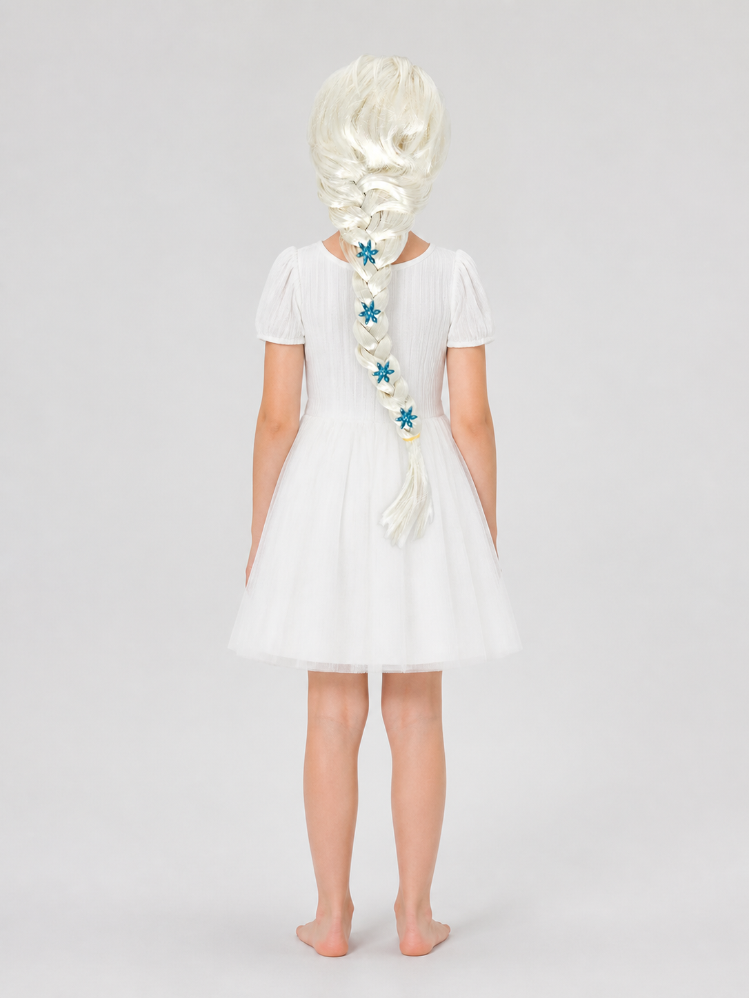 Carnival Wig, Light Gold with Blue Snowflakes back view