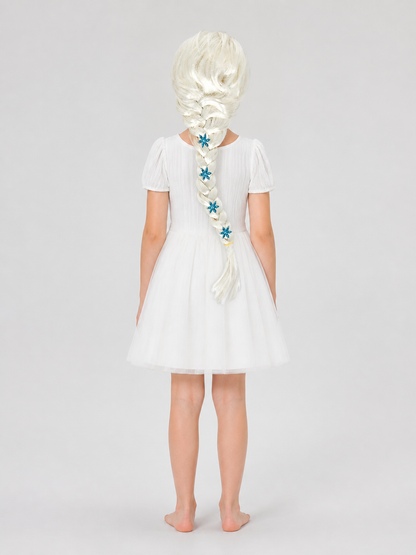 Carnival Wig, Light Gold with Blue Snowflakes back view