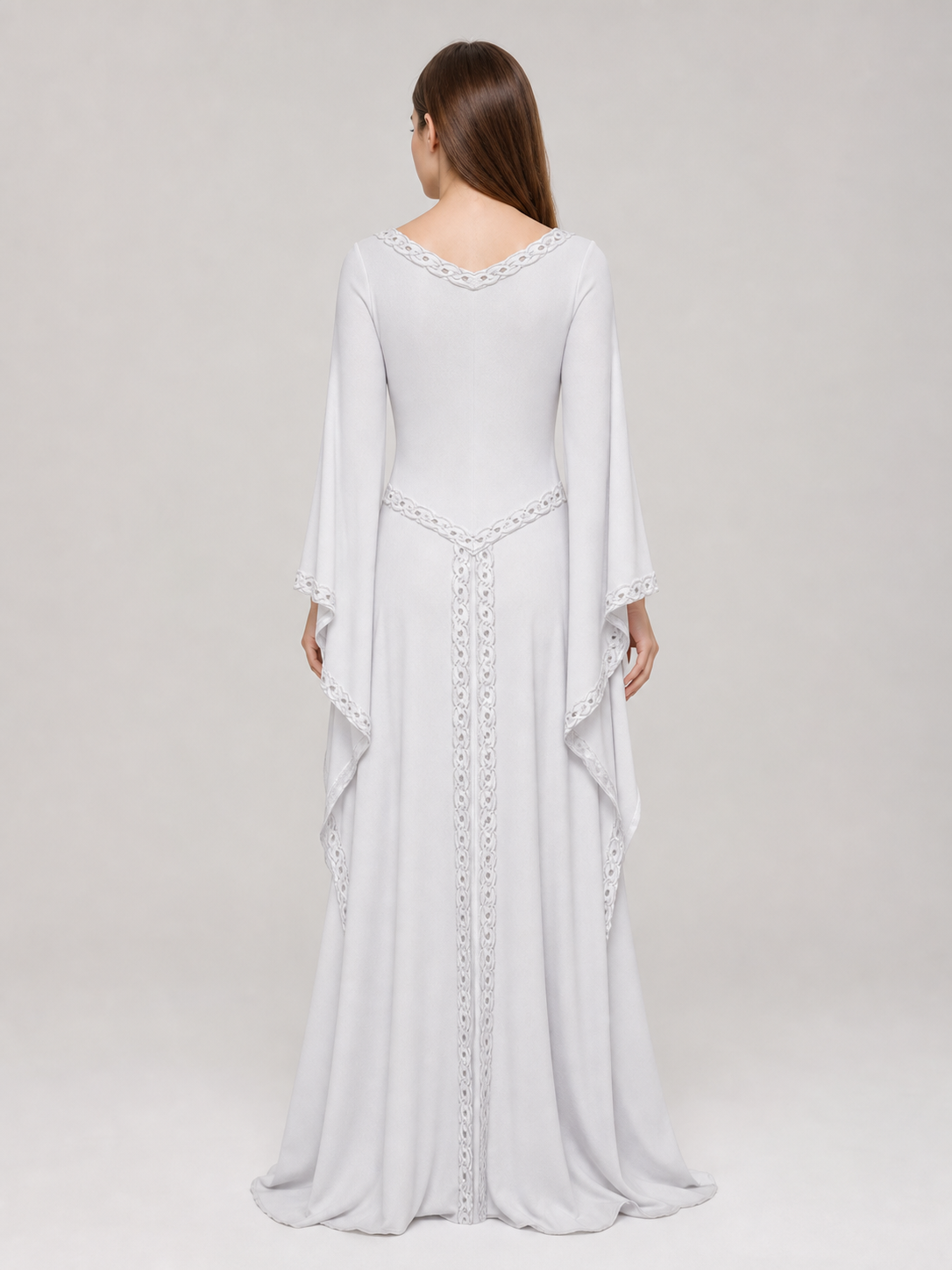 White Maxi Dress with Embroidery and Flared Sleeves