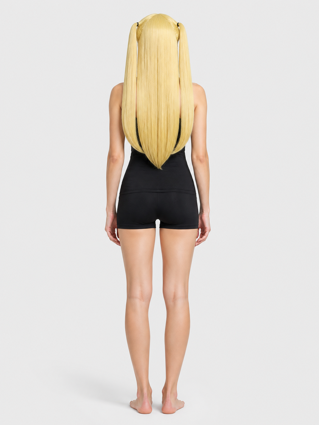 Long Blonde Wig with Bangs and Two Ponytails for Halloween back view