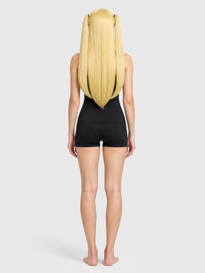 Long Blonde Wig with Bangs and Two Ponytails for Halloween back view
