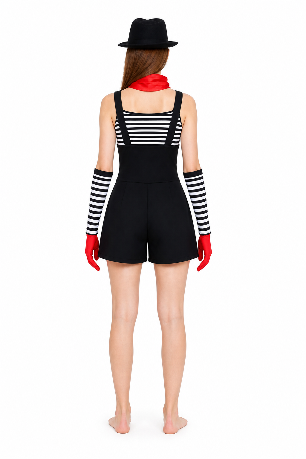 Striped Cosplay Costume with Suspenders for Festivals back view