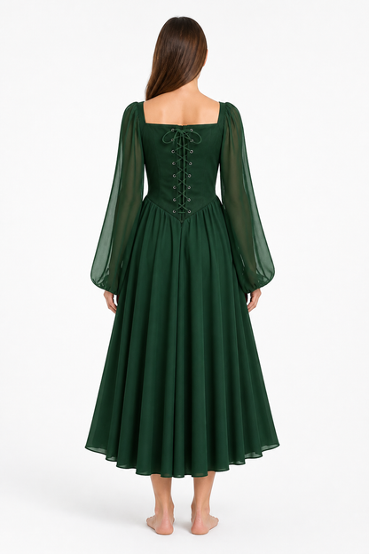 Pirate Dress with Flared Sleeves and Lacing back view