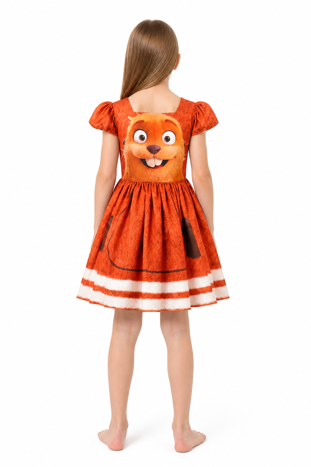 Beaver Dress with Short Sleeves and a Full Skirt back view