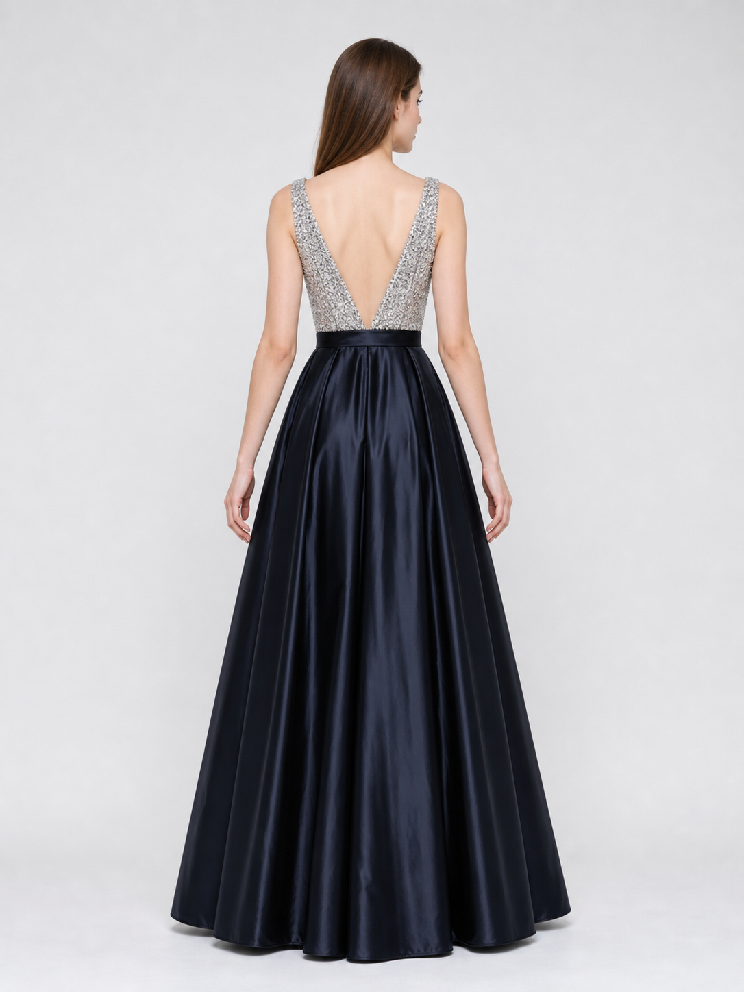 Elegant floor-length dress with a V-neckline